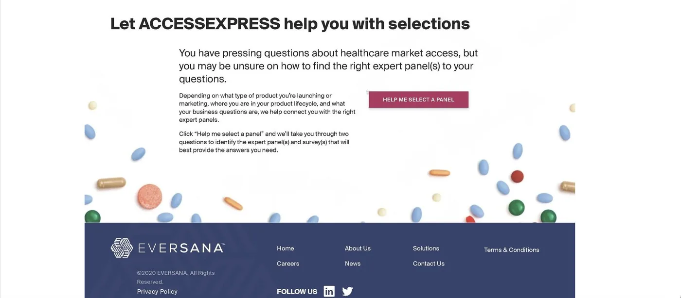 Panel selection helper screen guiding users to the right expert panel for their question